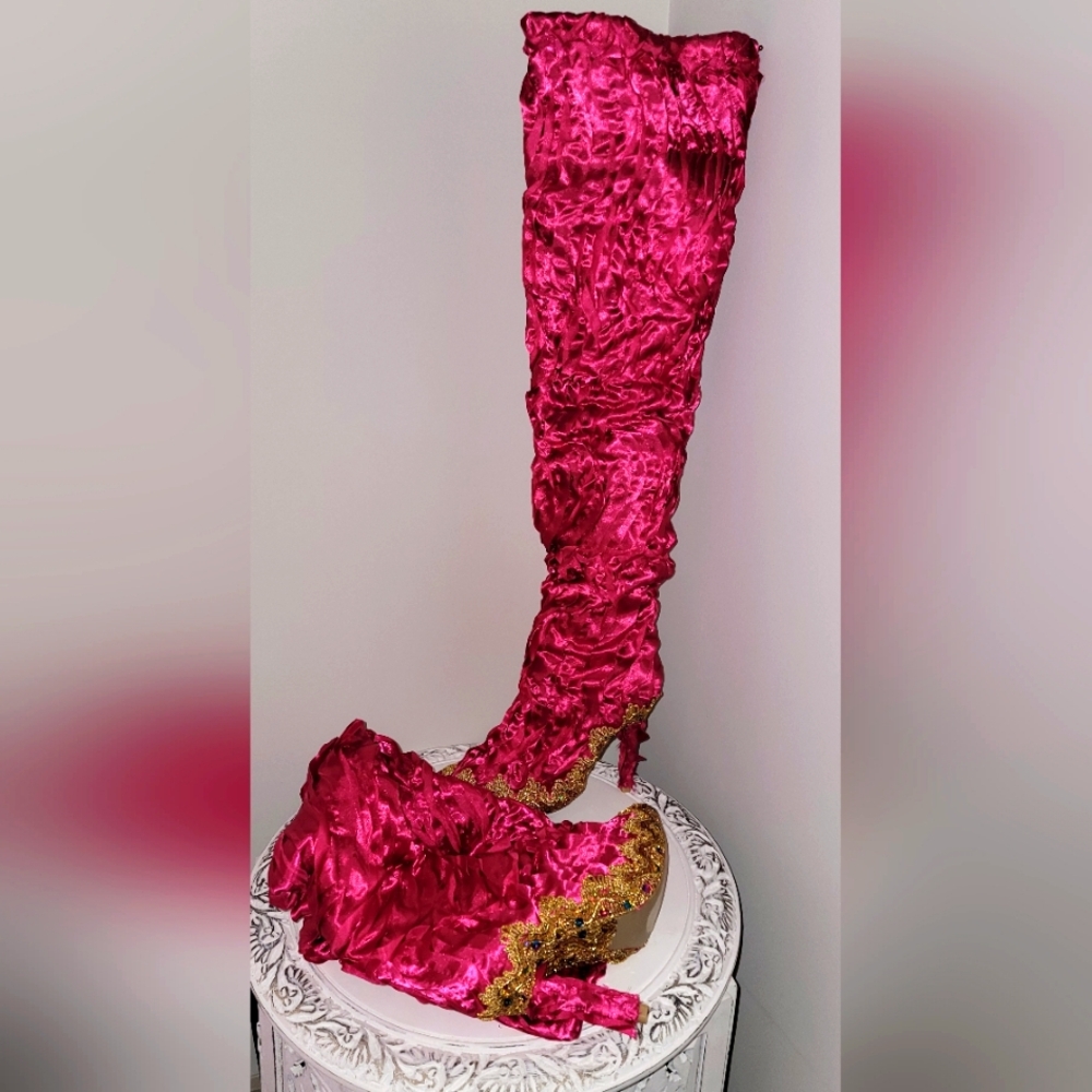 Custom Order Vibrant Pink & Gold Ruched Thigh-High Boots